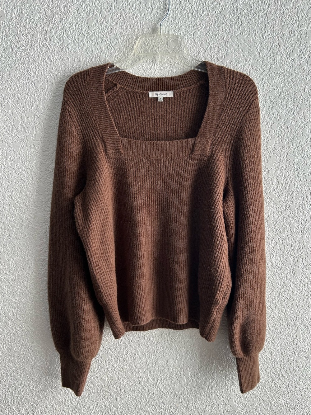 Madewell Chocolate Brown Square Neck Ribbed Sweater Wool Blend Size Medium